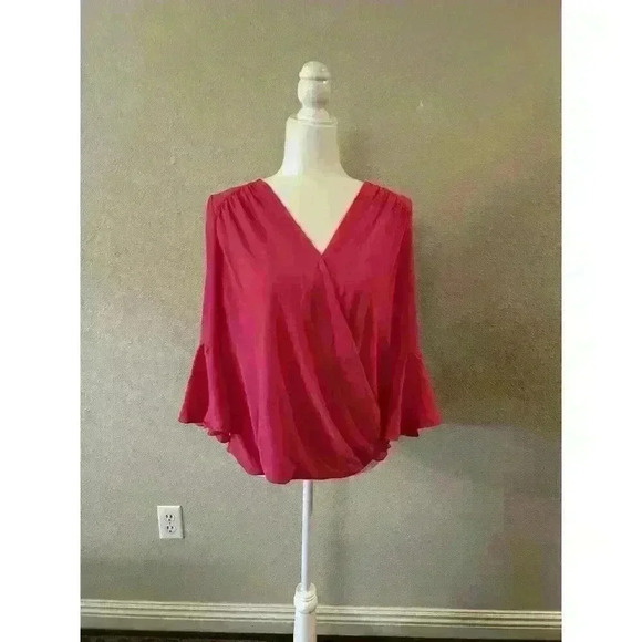 INC Women’s Magenta Pink Blouse size L Bell Sleeves - Picture 1 of 4